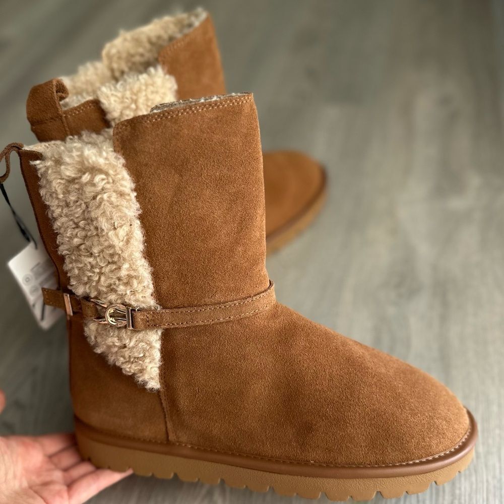 ZARA GENUINE SUEDE FAUX SHEARLING BOOTS